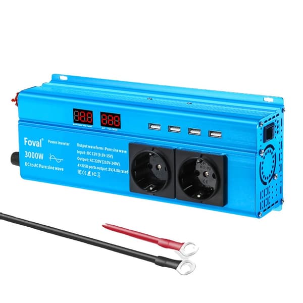 Virta-invertteri, 3000W huipputeho, 4 USB-latausporttia,12V 220V 50Hz EU