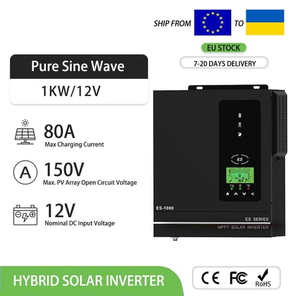 Hybrid Solar Inverter, 3000W Teho, 24V Syöttöjännite,1000W 12V EI WIFI, 220-240V