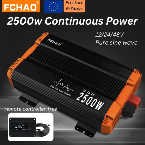 Ren sinusbølgeinverter, kontinuerlig strøm, EU -stikkontakt,europa, 12V, 2500W