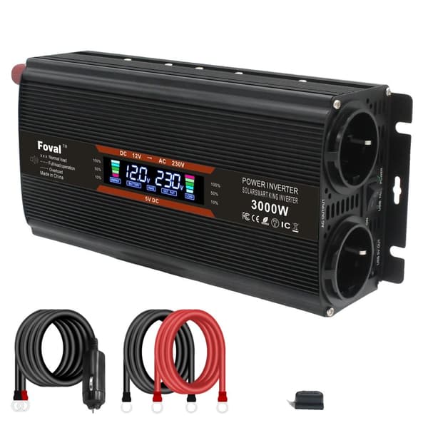 Effektomvandlare, 3000W toppkraft, AC220V-240V utgång,3000W svart LCD, AC220V-240V, DC12V