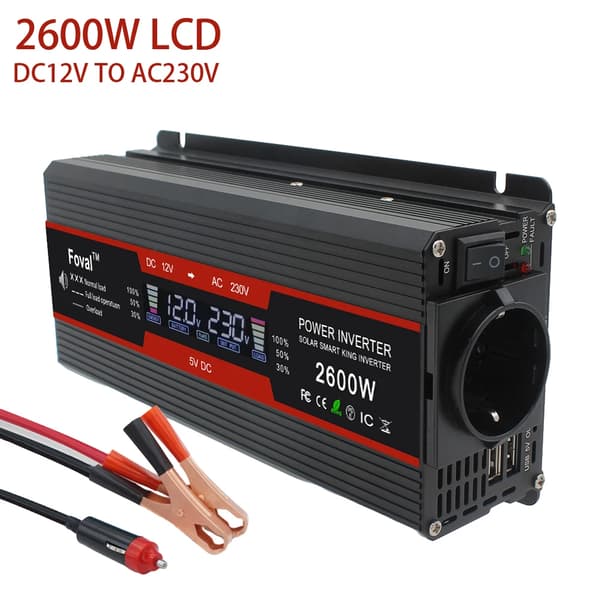 Auton virtamuunnin, 12V:sta 220V/230V:iin lähtö,2600W LCD