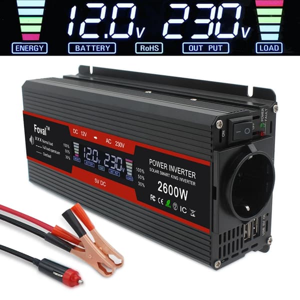 Virta-invertteri, huipputeho 2600W, jatkuva teho 1300W,Eurooppalainen pistorasia, 12V 220V 2600W