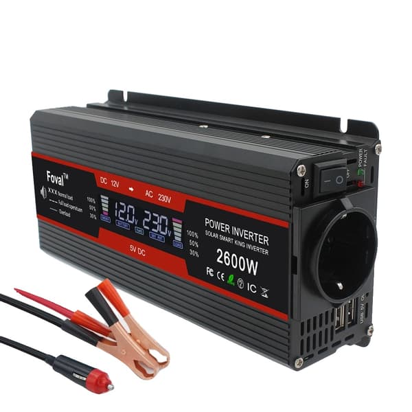 Strømomformer, spidseffekt 2600W, kontinuerlig effekt 1300W,12V 220V 2600W, Europæisk stik