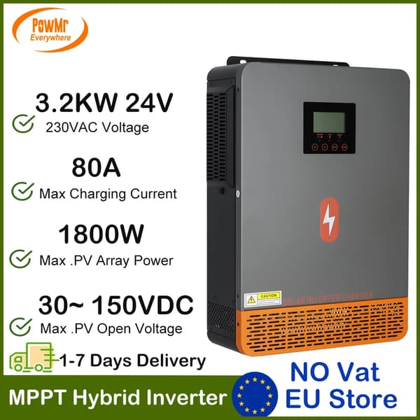 Solcelleinverter, 3,2 kW effekt, 80A ladestøm,POW 3,2 kW