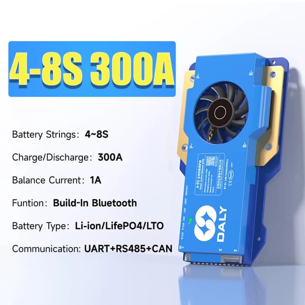 DalyBMS Batteristyringssystem, Indbygget Bluetooth, 150A til 300A Opladningskapacitet,4-8S 300A BMS CAN