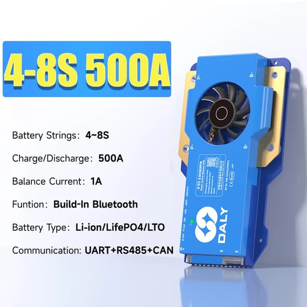 DalyBMS Batteristyringssystem, Indbygget Bluetooth, 150A til 300A Opladningskapacitet,4-8S 500A BMS CAN
