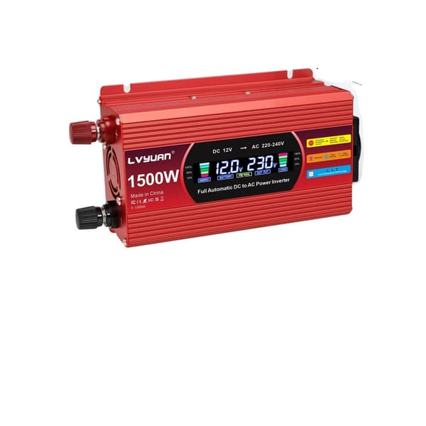 Bilens strømomformer, DC 12V til AC 220V,1500W-12V-220V-Rød