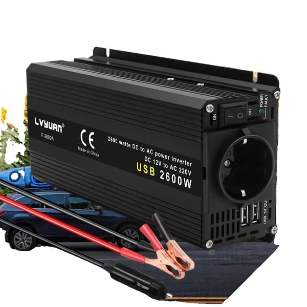 Effektomvandlare, 2600 Watt topputgång, dubbel USB-laddning,VIT