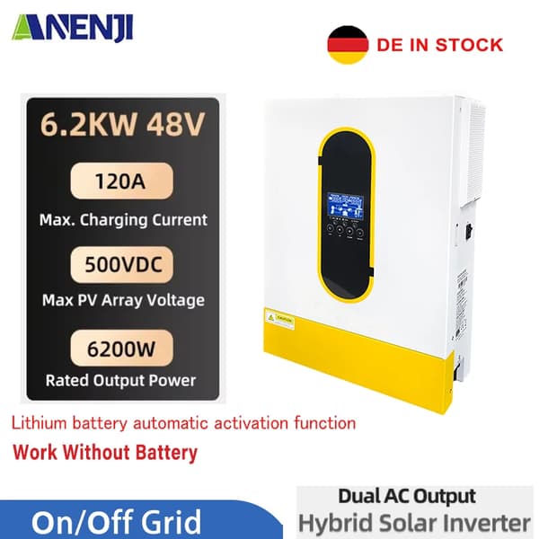 Hybrid Solar Inverter, 6.2 kW Teho, 120 A Latausvirta,ANJ-6200W-TW-48V
