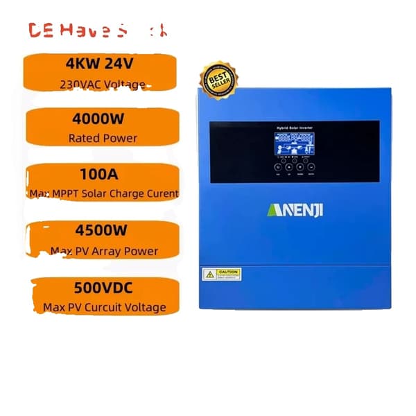 Hybrid Solar Inverter, 2000W/4000W Tehoarvo, Sisäänrakennettu MPPT-tekniikka,220-240V, ANJ-4000W-24V-WIFI