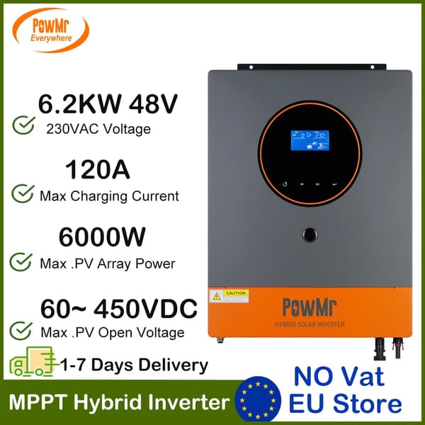 Hybrid Solar Inverter, 6.2KVA Teho, 120A MPPT Lataus,POW 6.2KW PRO