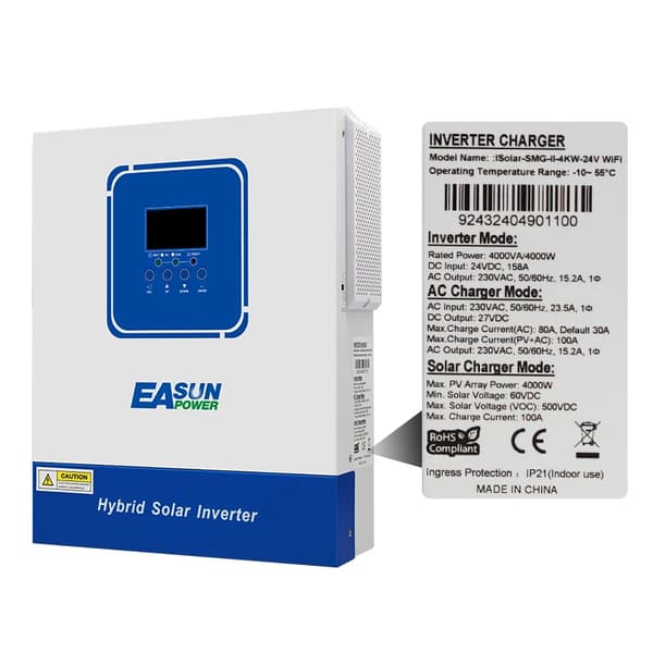 Easun Aurinkosäädin, 3,5 kW Teho, 4000 W MPPT Kapasiteetti,SMG-II-4KW-24V-Wifi