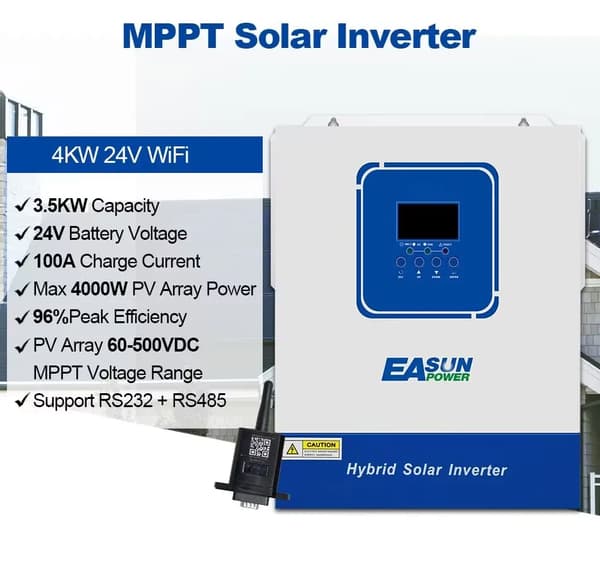 Easun Aurinkosäädin, 3,5 kW Teho, 4000 W MPPT Kapasiteetti,SMG-II-4KW-24V-Wifi