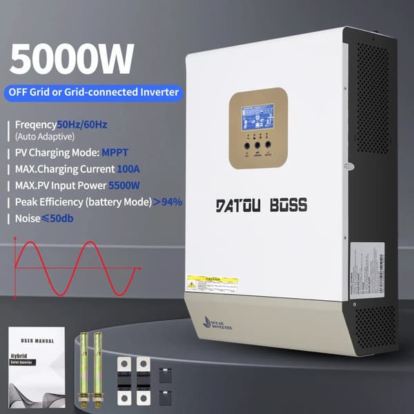 DATOUBOSS 5000W Hybrid Sol inverter, MPPT-teknologi, ren sinuskurveudgang,DT4850, 48V, 220-240V