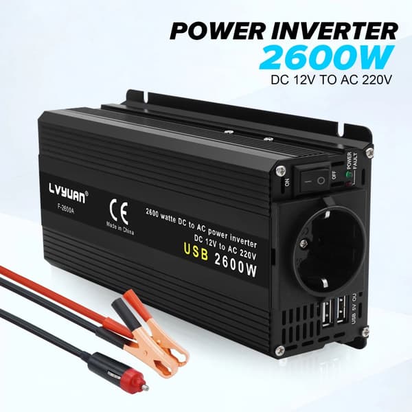 Auton virtamuunnin, 12V:sta 220V/230V:iin lähtö,2600W