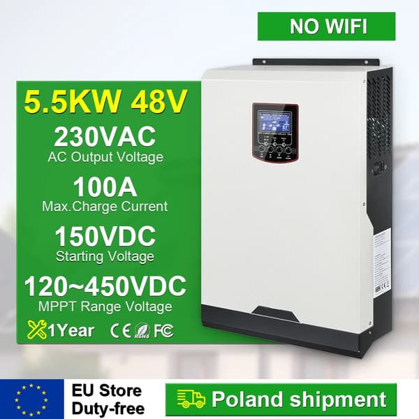Solhybridväxelriktare, 3,5 kW, 5,5 kW, 230 VAC utgång,5,5 kW 48V Ingen WiFi, 220-240V