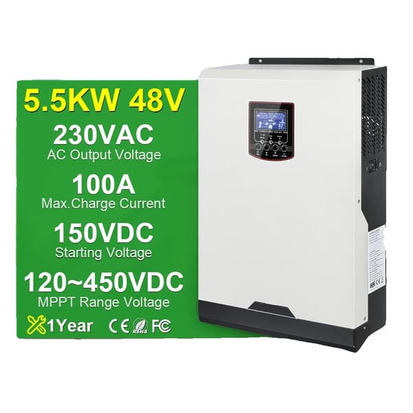 Solhybridväxelriktare, 3,5 kW, 5,5 kW, 230 VAC utgång,5,5 kW 48V Ingen WiFi, 220-240V