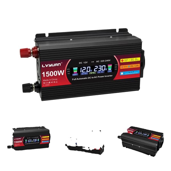 Auton virtamuunnin, DC 12V - AC 220V,1500W-12V-220V-Musta