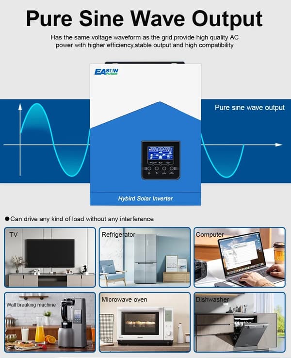 EASUN Hybrid Sol inverter, 3000W Nominel Effekt, Ren Sinusbølge Udgivelse,SMH-II-3.2K-WiFi