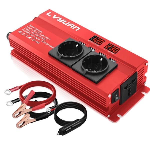 Bilens Strømomformer, 2600W Spidseffekt, USB Opladningsporte,2600W peak 4USB