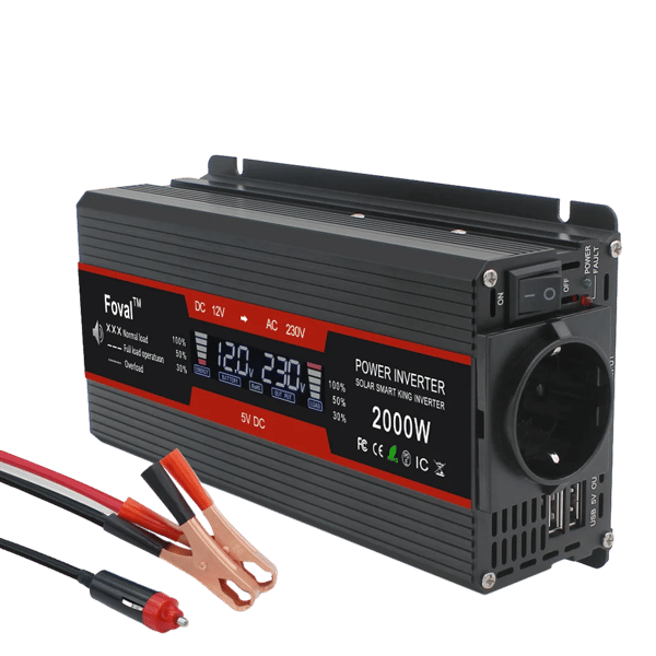Auton virtamuunnin, 2600W huipputeho, USB-latausportit,2000 W huippu LCD