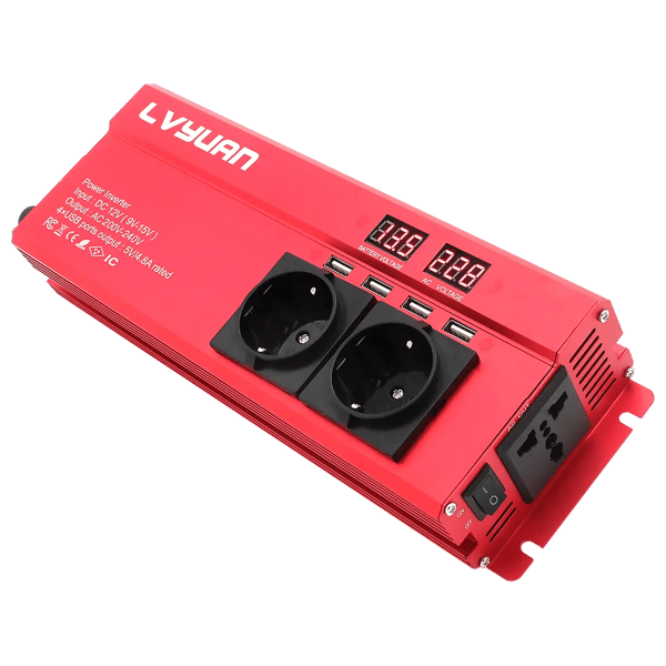 Virta-invertteri, 1300W jatkuva teho, 6000W huipputehon lähtö,12V-220V-EU-punainen