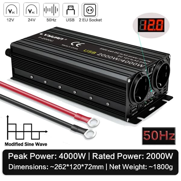 DC-AC-muunnin, 220V lähtö, 4000W huipputeho,12V, 4000W 50Hz EU, 220-240V