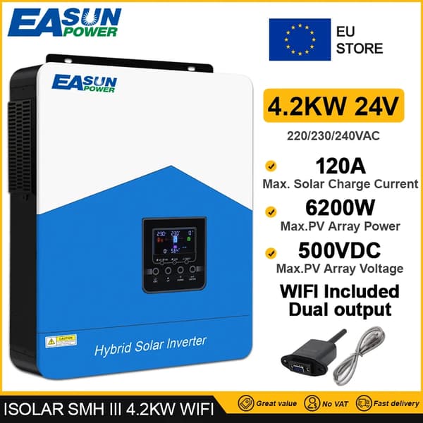 Hybrid Solar Inverter, AC-latausvirta 100A, maksimaalinen PV-syöttöteho 120A,SMH-III-4.2KW wifi