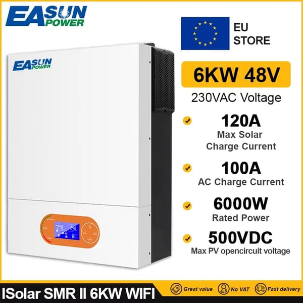 Hybrid Solar Inverter, AC-latausvirta 100A, maksimaalinen PV-syöttöteho 120A,SMR-II-6KW wifi