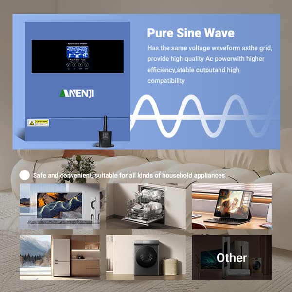 Hybrid Solar Inverter, 4000W Teho, 100A Virta, Puhtaan Sinimuotoisen Aallon,ANJ-4000W-24V-WIFI