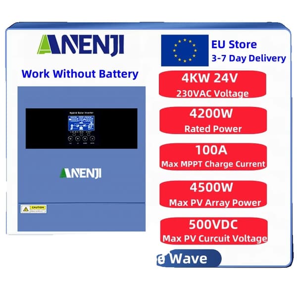 Hybrid Solar Inverter, 4000W Teho, 100A Virta, Puhtaan Sinimuotoisen Aallon,ANJ-4000W-24V-WIFI