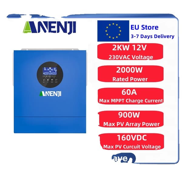 Solomvandlare, 220V, 12V, 2KW Hybrid,ANJ-2000W-12V-WIFI