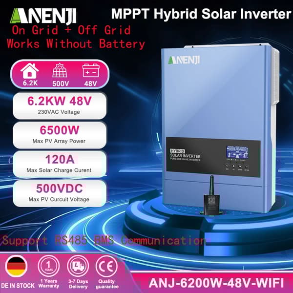 Hybrid sol inverter, 11000W nominel effekt, dual PV-indgang, ren sinuskurveudgang,220-240V, ANJ-62000W-48V