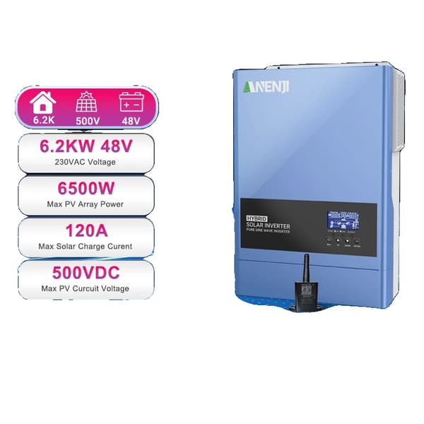 Hybrid Solar Inverter, 11000W Nimellisteho, Kaksois-PV Syöttö, Puhtaan Sinimuotoisen Aallon Ulostulo,220-240V, ANJ-62000W-48V