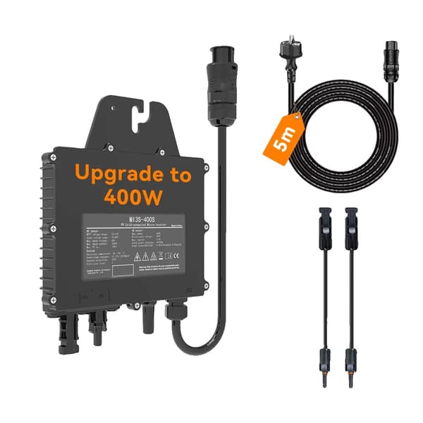 400W Aurinkoverkkoon Liitettävä Invertteri, IP67 Suojaluokitus, 5M Kaapeli, AC230V,26-60V, 400W Muunnin, 220V