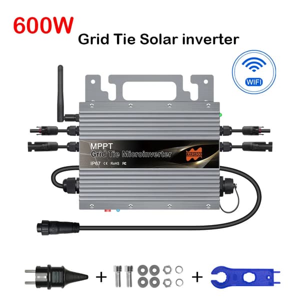 Aurinkoverkkoon liitettävä mikroinvertteri, maksimi syöttöjännite 60V, vedenpitävyysluokitus IP67,600W, 20-60V, 230V