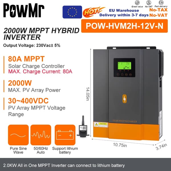 Hybrid Solar Inverter, MPPT, 230VAC Ulostulo, Kompakti Muotoilu,2.2KW WIFI