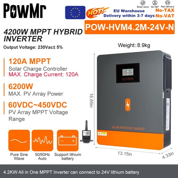 Hybrid sol inverter, MPPT, 230VAC udgang, kompakt design,4.2KW WIFI