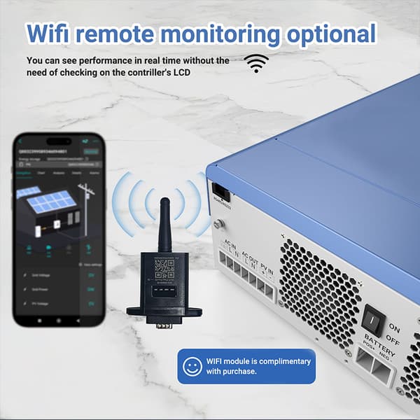 Aurinkosuuntaaja, 2KVA kapasiteetti, puhdas sinimuotoinen lähtö, MPPT-latausteknologia,12V, ANJ-2000W-12V-WIFI, 220-240V
