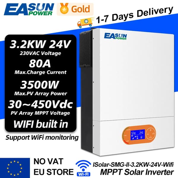 Hybridimuunnin, AC-syöttöjännite 230VAC, mitat 400*300*115 mm,3.2KW 24V Wifi