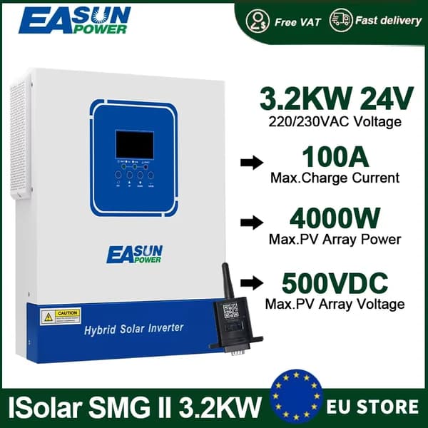 Hybrid Solar Inverter, 3.2KW, 24VDC, 4000W Max PV Teho,SMG II 3.2K 24V WIFI, 220v