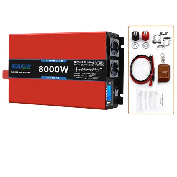 Tehoinvertteri, puhdas sinimuotoinen lähtö, useita tehotasoja, kompakti muotoilu,8000W, 220v, 24V