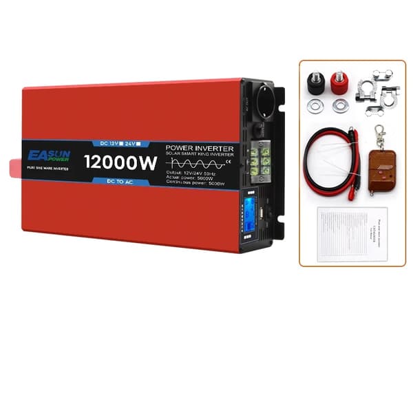 Tehoinvertteri, puhdas sinimuotoinen lähtö, useita tehotasoja, kompakti muotoilu,220v, 12000w, 24V