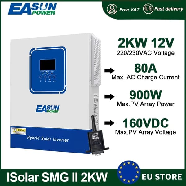 Hybrid Solar Inverter, 4KW Teho, 80A Latausvirta, Syöttöjännite,220V, SMG II 2KW 12V WIFI