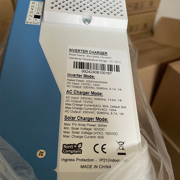 Hybrid Solar Inverter, 2KW Teho, Puhtaan Sinimuotoisen Aallon, Wi-Fi Seuranta,12V, ANJ-2000W-12V-WIFI, 220-240V