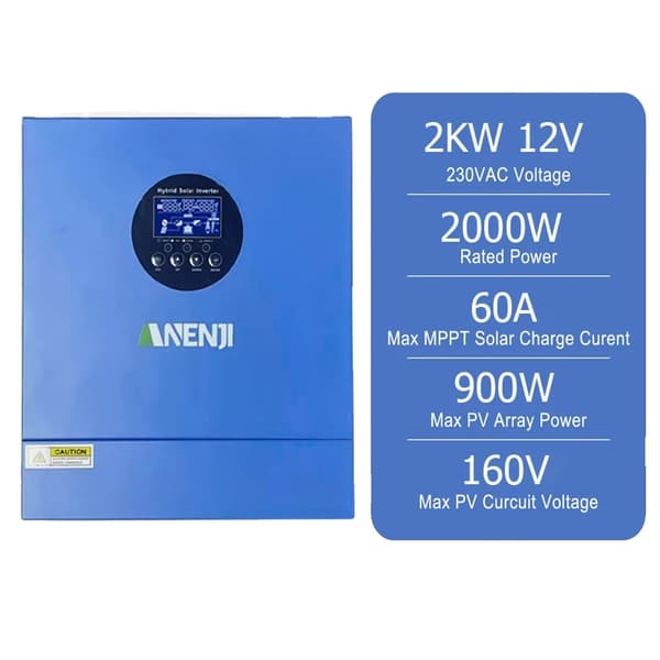 Hybrid Solar Inverter, 2KW Teho, Puhtaan Sinimuotoisen Aallon, Wi-Fi Seuranta,12V, ANJ-2000W-12V-WIFI, 220-240V