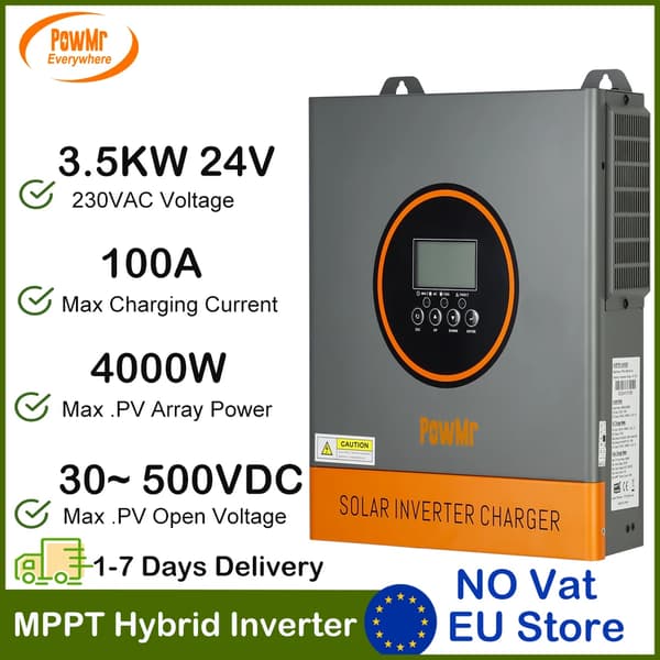 Hybridimuunnin, 11KVA kapasiteetti, 230VAC nimellisjännite, puhdas sinimuotoinen lähtö,POW 3.5K 24V