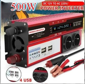 500W Tehoinvertteri, 4 USB-porttia, LED-näyttö, EU-pistoke,3000W