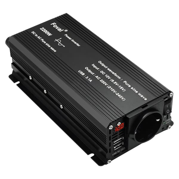 12V Invertteri, 2200W Puhtaan Siniaallon Lähtö, Kaksois USB-Lataus,12V 2200W EU = 12V 2200W EU