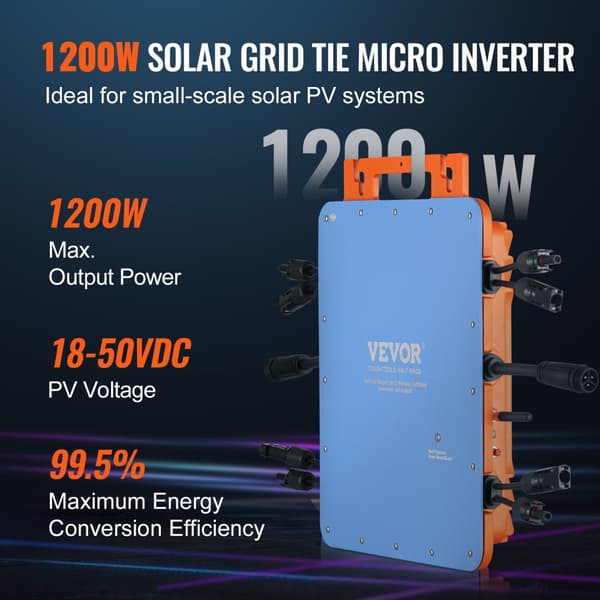 Aurinkoenergialla toimiva verkkoon kytketty mikroinvertteri, 1200W tehon ulostulo, IP67-vesitiivis